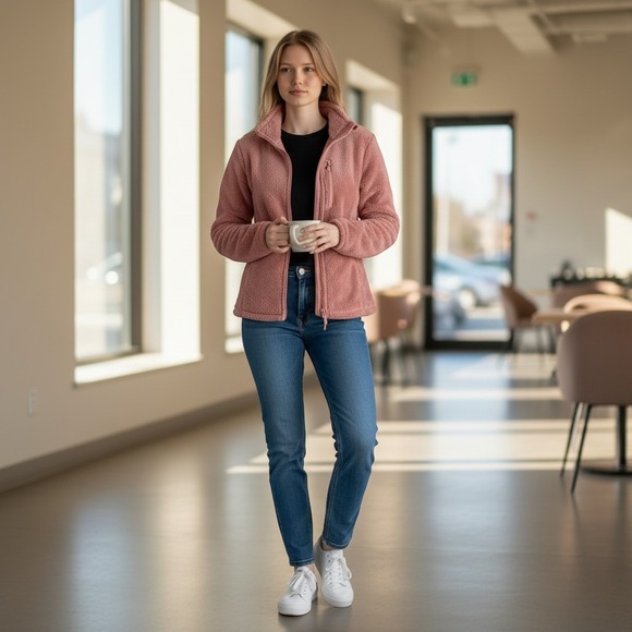 32 Degrees Jackets & Blazers - 32 Degrees Heat Womens Dusty Rose Pink Plush Faux Fur Fleece Full Zip Jacket S